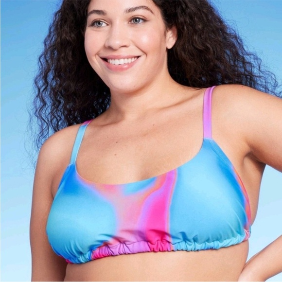 New Wild Fable Bikini Top Tunnel Front Blue Marble Tie Dye Size 1X - Picture 2 of 10